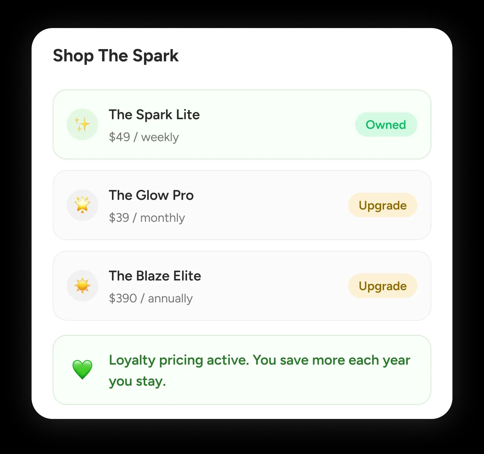 Hopper shop with tiers and upsells