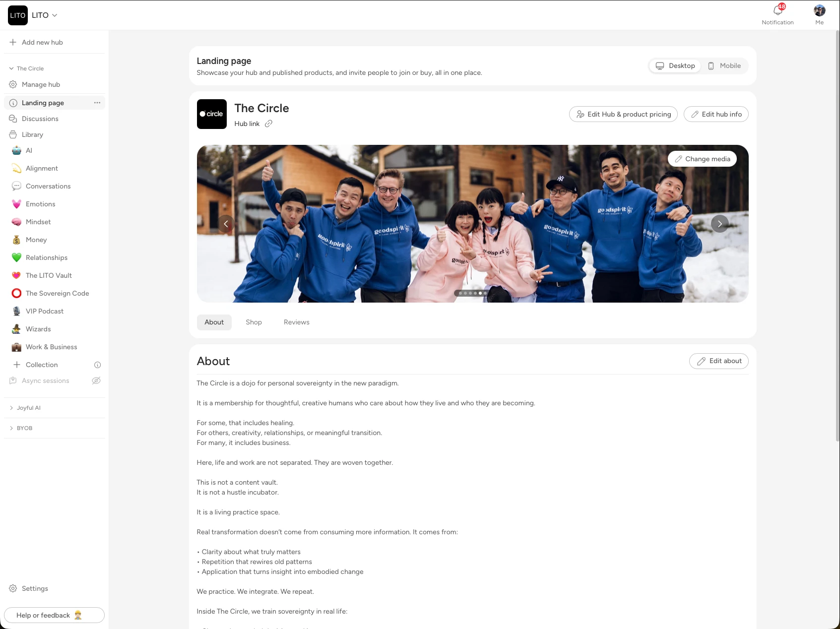 Hopper dashboard showing multiple hubs in the left sidebar, all under one account